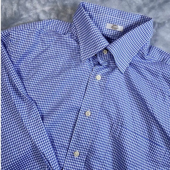 Peter Millar Button Down Shirt Mens Medium Blue Gingham Checkered Long Sleeve - Picture 1 of 7